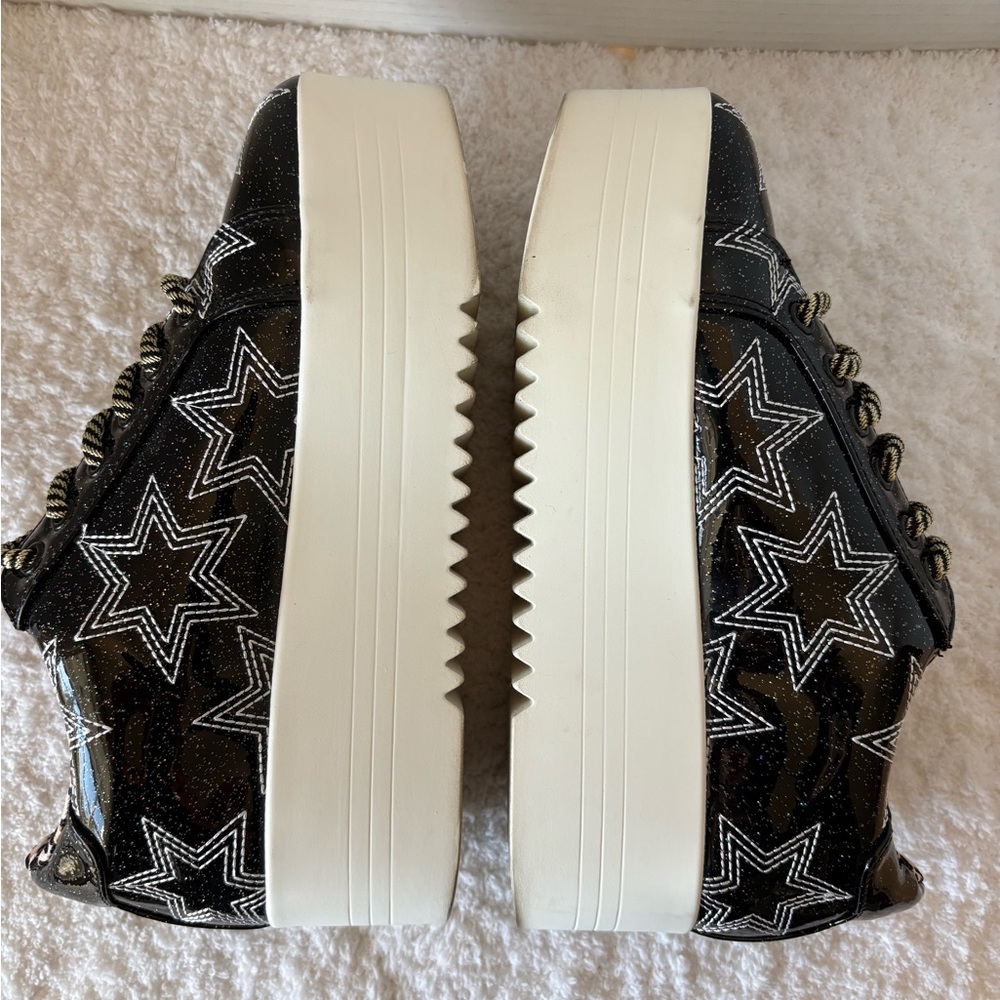 Betsey Johnson Groove Black Glitter Star Flatform Sneakers Women’s Size 7.5 - Picture 8 of 10